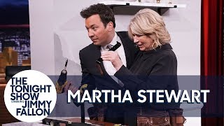 Martha Stewart and Jimmy Build a Shelf in 60 Seconds in a Double Tool Belt Challenge