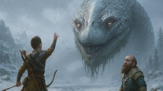 Atreus calling world serpent in snow during Fimbul winter with Sindri #godofwar #kratosvsgods #norse