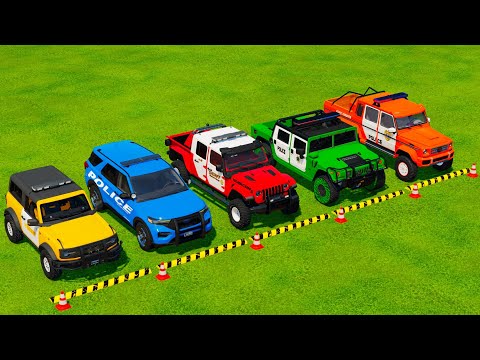 TRANSPORTING FORD EXPLORER, BRONCO, RAPTOR , JEEP POLICE CARS with MACK TRUCK! Farming Simulator 22