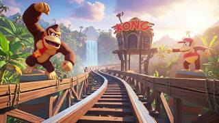 DONKEY KONG! Barrel Launch Mine Coaster! Jumps Tracks and Flies! (POV, Front Seat)