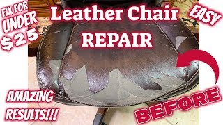LEATHER Chair REPAIR Before and After | FIX LEATHER for UNDER $25