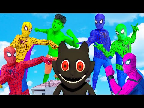Hulk and Angry Team Spider-Man vs Cartoon Cat - BigGreenTV