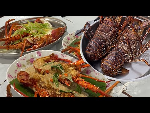 Mercado noturno de Kota Kinabalu Mercado de frutos do mar, rica variedade, lagosta fresca e barata