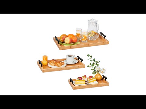 Tablett 3er Set aus Bambus Schwarz - Braun - Holzwerkstoff - Metall - 50 x 7 x 30 cm