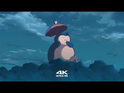 Snorlax & Munchlax Rainy Night 🌧️ | 4K Anime Screensaver | Live Wallpaper