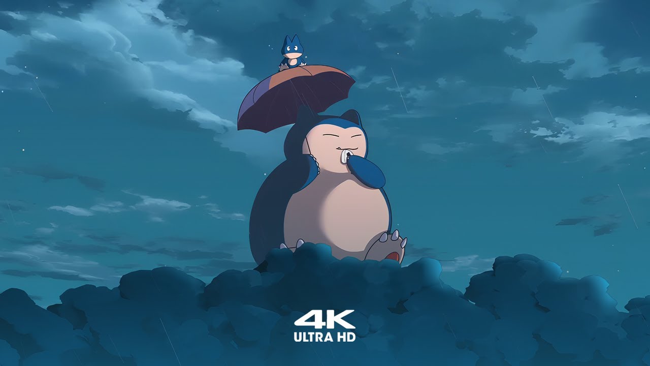 Snorlax & Munchlax Rainy Night 🌧️ | 4K Anime Screensaver | Live Wallpaper