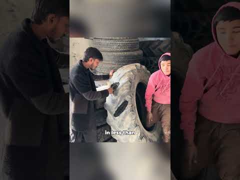 Pakistani mechanics repair a destroyed tractor tire for only $10 🚜🛠