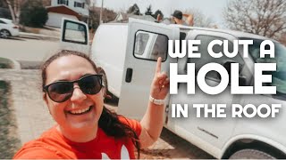 WE CUT A HOLE IN THE ROOF! | How to Install a Van Roof Vent Fan | GMC Savana Van Build