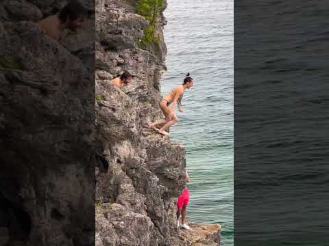 Girl's Ultimate Beach Dare 🙌 Epic Jumps into Clear Emerald Water #shorts