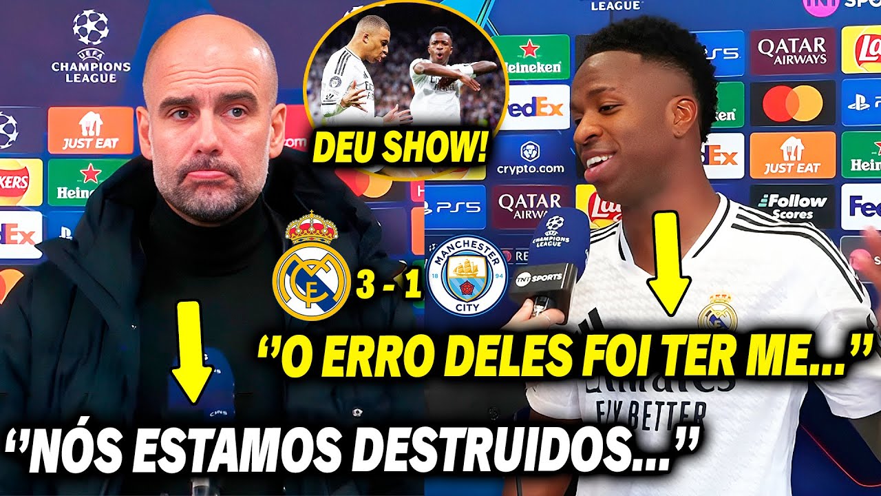 🚨 NOSSA! Olha a REAÇÃO DO GUARDIOLA e do VINI JR.  ao SHOW DO MBAPPÉ NA CHAMPIONS HOJE!