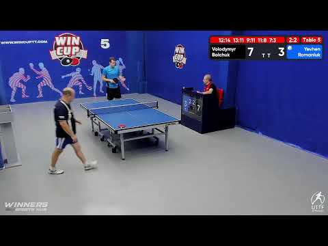 11:30 Бойчук Владимир 3-2 Романюк Евгений  стол 5  ЮГ-2  03.08.22