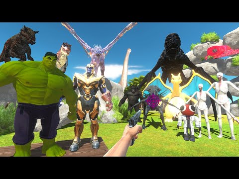 Rescues Hulk, Thanos in Jurassic Park and Fights Black Monster Team - Animal Revolt Battle Simulator