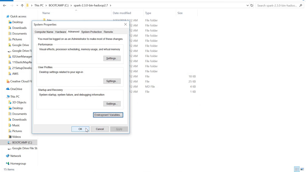 Configure environment variables for Spark