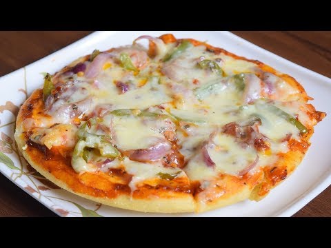 No Oven Veg Pizza - Pizza in Kadai Recipe - Homemade - No Yeast - Priya R - Magic of Indian Rasoi