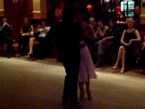  Adrian Veredice  and  Alejandra Hobert  are  dancing  to  a  nontraditional song  by  Astor Piazzolla  at  International Tango Festival in Dublin  in  2008