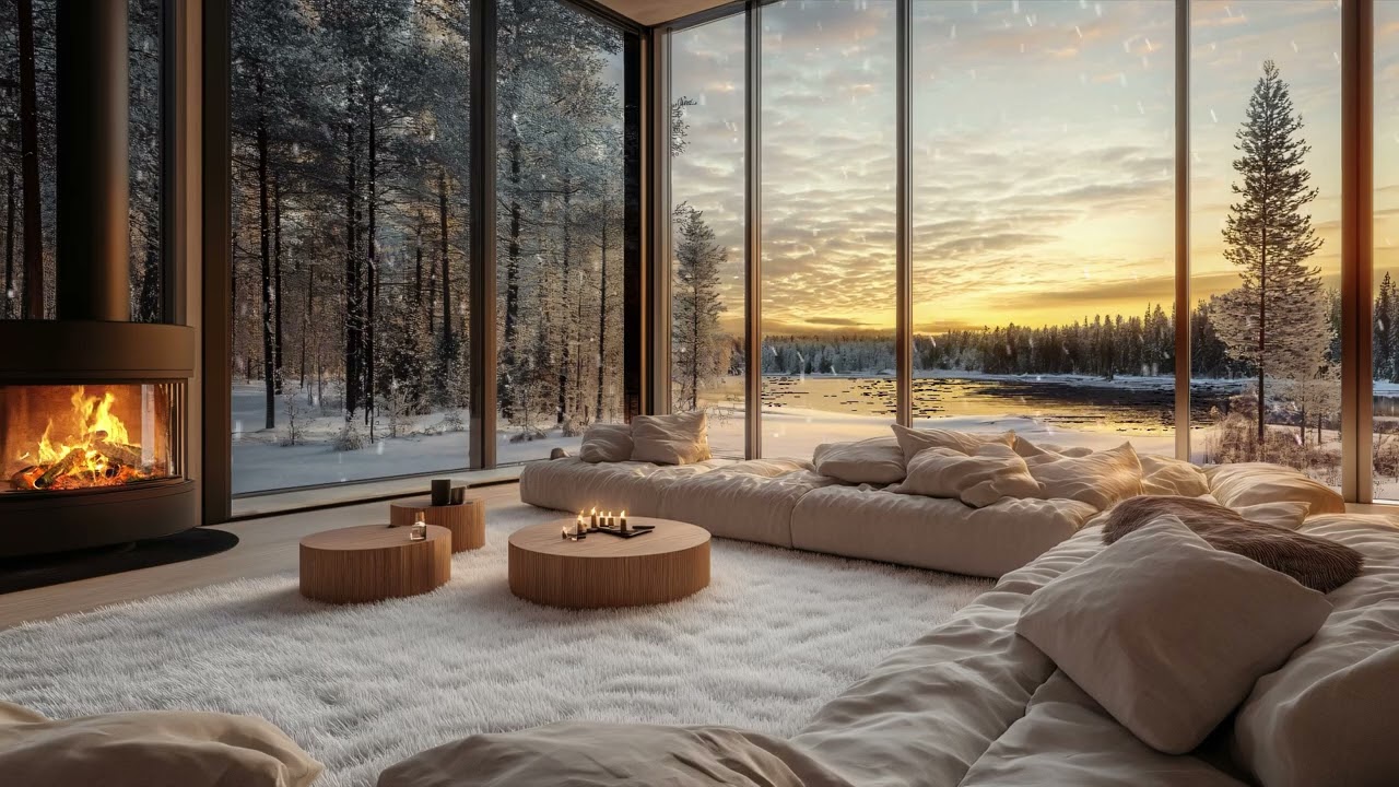 Embrace New Year's Calm with Winter Fireplace & Snow Ambience