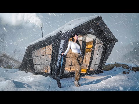 ❄️CAMPING IN A SNOWSTORM WITH A GIANT INFLATABLE TENT