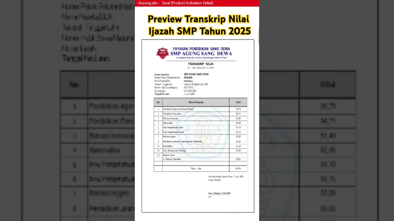 Preview Transkrip Nilai Ijazah SMP Tahun 2025 #transkripnilai #nilaiijazah #sekolah #shortsvideo