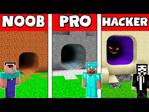 TUNNEL PIT HOLE BASE HOUSE BUILD CHALLENGE - NOOB vs PRO vs HACKER / Minecraft Battle Animation