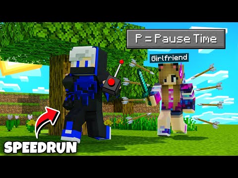 Minecraft: SPEEDRUNNER vs HUNTER With My Girlfriend But, I can Control The Time....