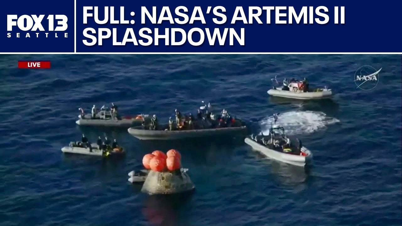 FULL: Artemis II splashdown after moon mission