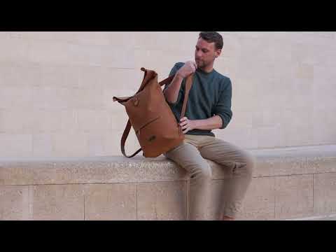 Rolltop-Rucksack »Ryan« Cognac Braun - handgemachter Fahrradrucksack, Urban Retro Look | DRAKENSBERG