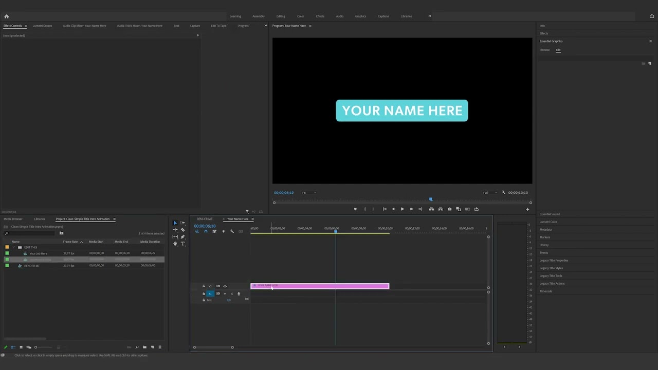 How to edit the Clean Simple Title Intro Animation in Premiere Pro