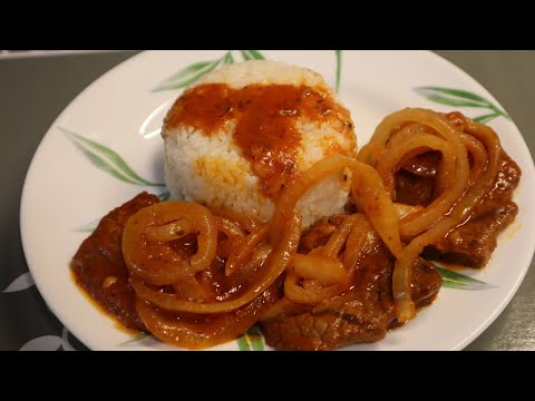 How to make bistec encebollado con salsa/steak & onions with tomato sauce