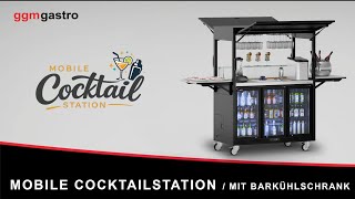 Station de cocktail mobile – avec réfrigérateur de bar, plan de travail, porte-verres et éclairage LED – rabattable