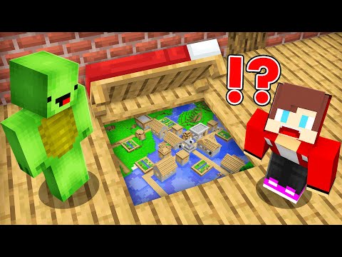 JJ and MIkey Found Secret Under Bed Tiny Village in Minecraft Challenge Maizen Parody