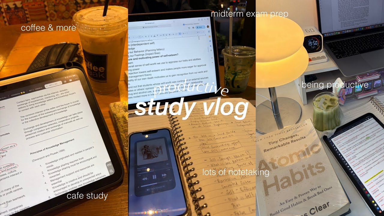 Study Vlog 📚 exam prep, lots of notetaking, midterm week, cafe, productive days, 5am motivation 