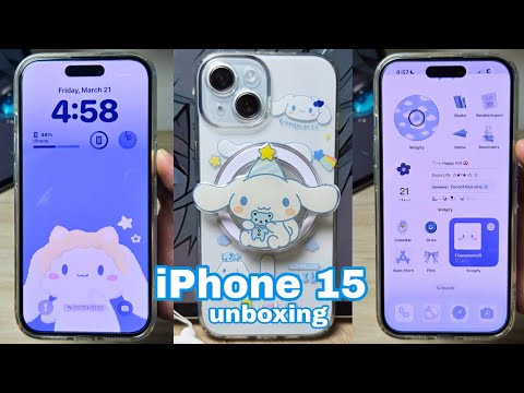 Iphone 15 (blue) 2025 ☁️ aesthetic unboxing camera test, accessories, cute cases, set up