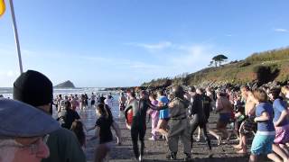 preview picture of video 'New Year's Day Charity Swim, Wembury Beach 2012'