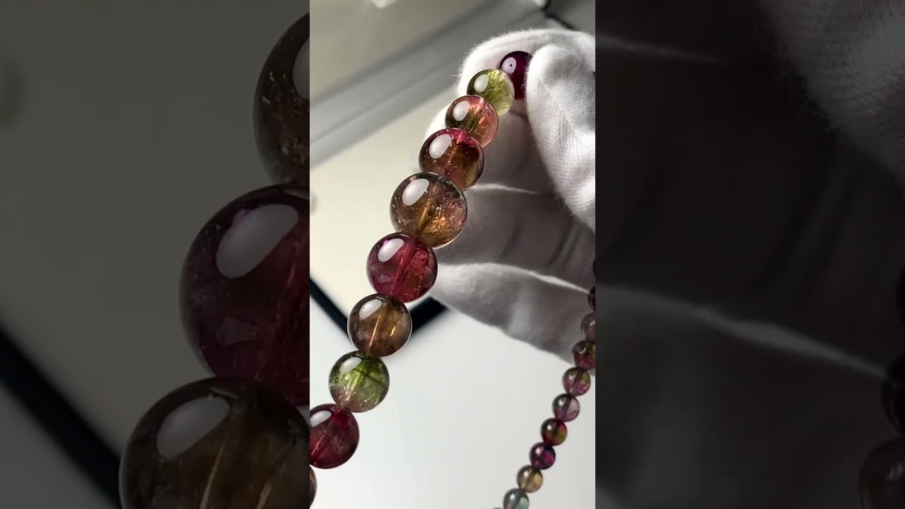 [トップクォリティ]ウォーターメロントルマリン＆バイカラートルマリンネックレス（長さ約26.5cm+4.5cmアジャスター付き/K18WG）-slide-youtube