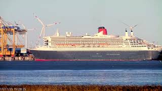  Queen Mary 2 LIVE in Bremerhaven at CT1 | KOI Tender Operations | Weser River Ship Traffic