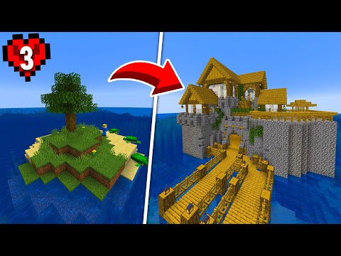 B21 -  I Built a Huge FORTRESS in HARDCORE on Minecraft Survival Island!  #3