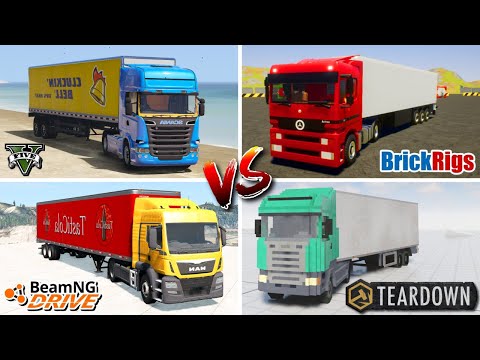 GTA 5 Scania Truck vs Teardown Truck vs BeamNG MAN Truck vs Brick Rigs Actros Truck - Which is Best?