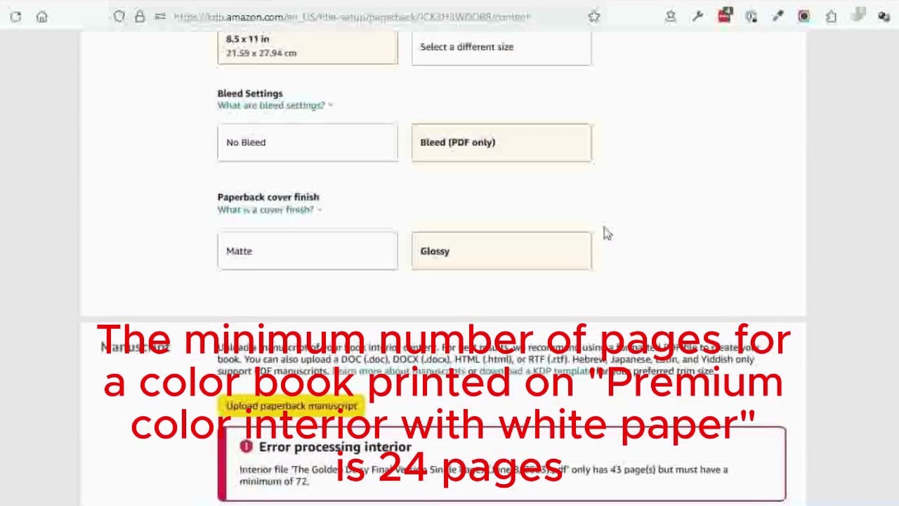 Error processing interior pdf' only has 43 pages but must have a minimum of 72