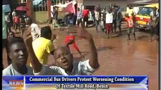 Commercial bus drivers protest worsening condition of Textile Mill Road