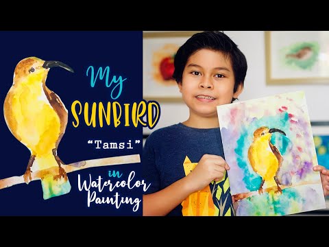 Kid Painting Sunbird in Watercolor Locally known as Tamsi