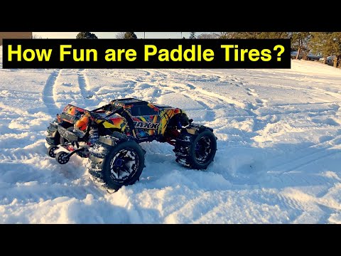 PADDLE TIRES in the SNOW with a TRAXXAS MAXX Stock and Wide Version 1 Will They Fit?