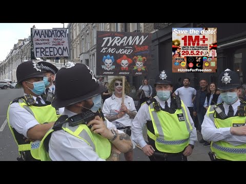 London Freedom Protest 29th May 2021 with a Brighton train station Danser Encore flash mob before