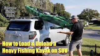 How to Load & Unload a Heavy Fishing Kayak on an SUV with Roof Racks. Simple & Easy to do