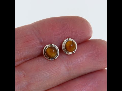Cercei Argint 925 Stud Surub Ochi de Tigru Natural - Finete si Protectie