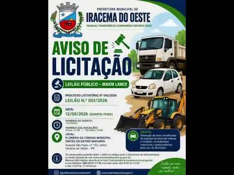 Oportunidade! Leilão Público da Prefeitura de Iracema do Oeste!