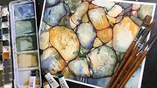 Reverse Stenciling WATERCOLOR & Neurographic Ink Lines - relaxing painting process - 404