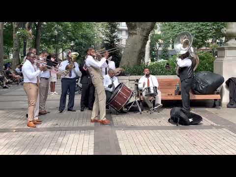 Brass band performing When the Saints come Marching In - Rittenhouse Square Phila