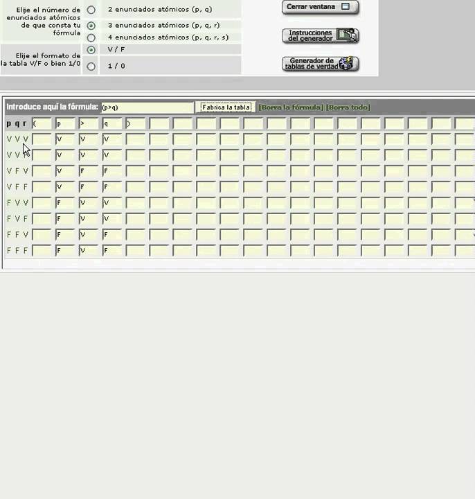 Ejemplo de uso de un generador de tablas de verdad