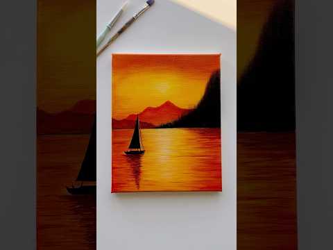 Golden Sunset Lake 🌅🍁#art #sunset #acrylicpainting