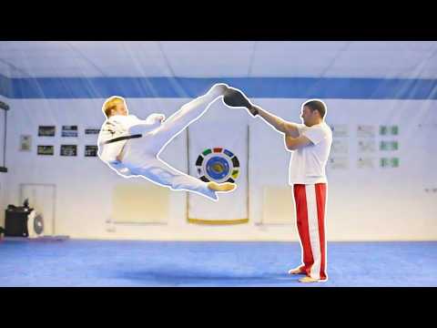 Taekwondo 540 Kick Paddle Hit | Ginger Ninja Trickster